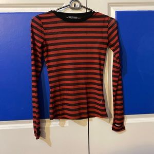 sheer red and black striped shirt